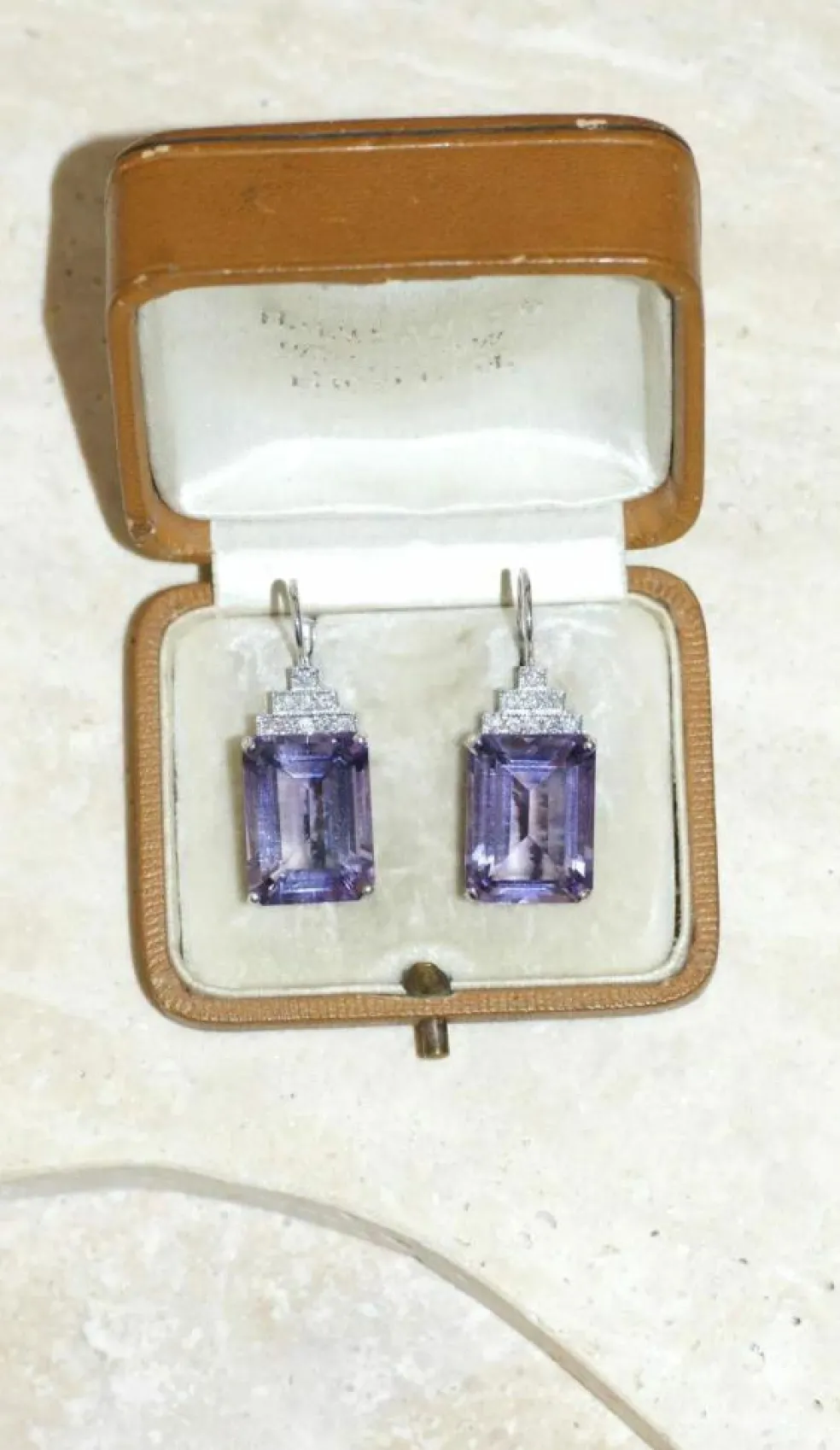 Boucles d'Oreilles Style Art Déco Améthyste et Diamant