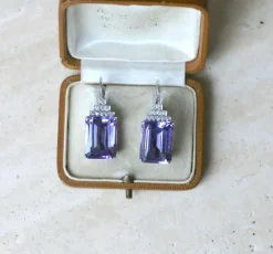 Boucles d'Oreilles Style Art Déco Améthyste et Diamant