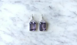 Boucles d'Oreilles Style Art Déco Améthyste et Diamant