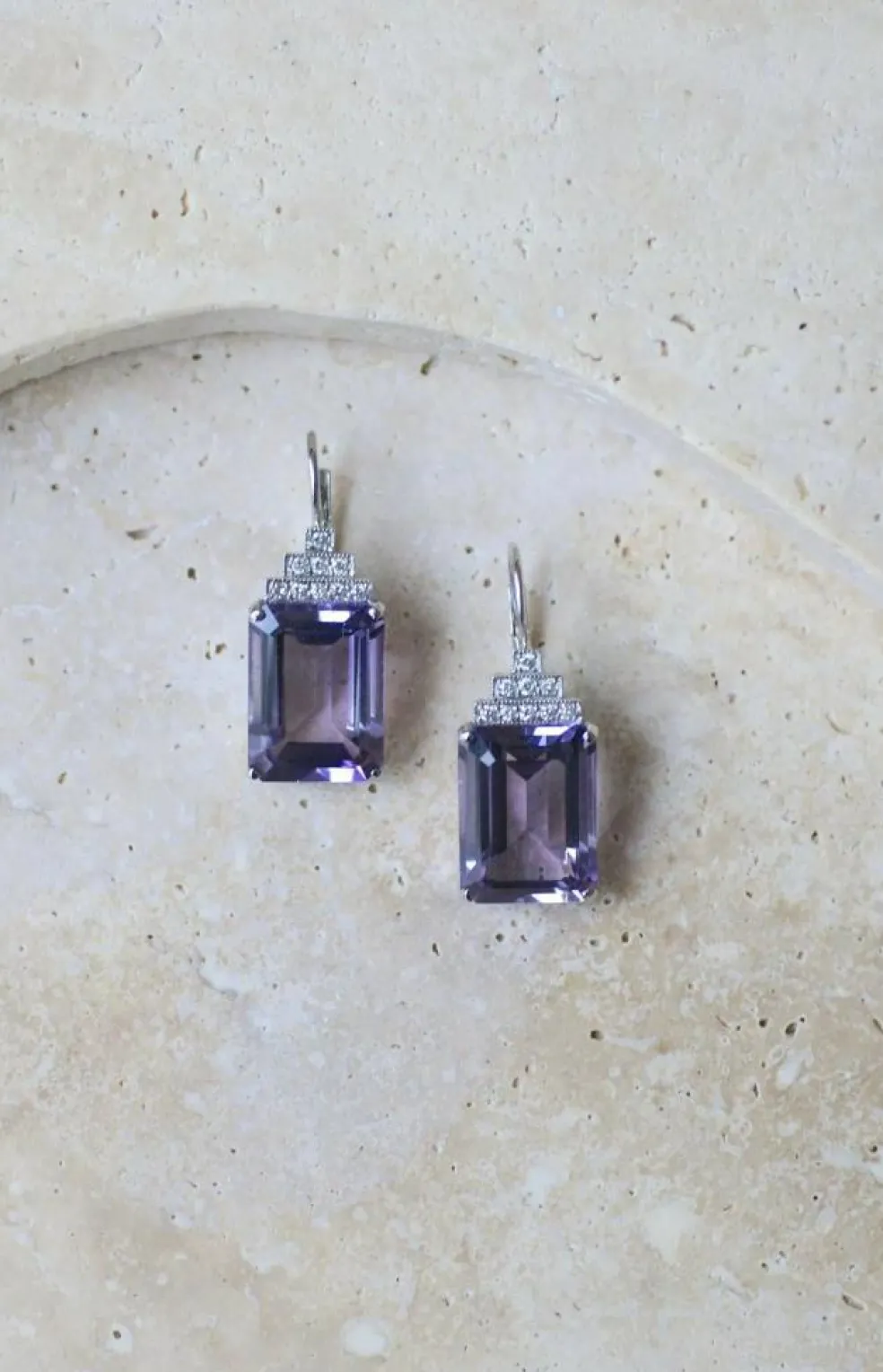 Boucles d'Oreilles Style Art Déco Améthyste et Diamant