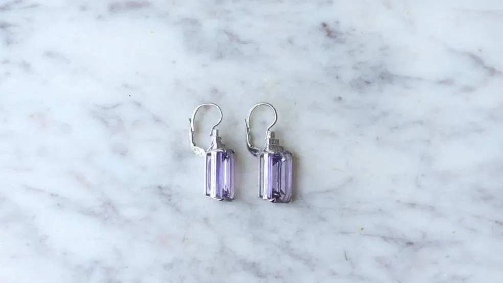 Boucles d'Oreilles Style Art Déco Améthyste et Diamant