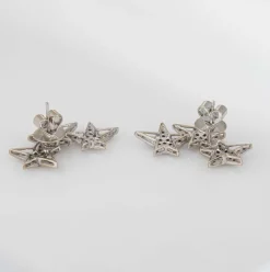 Boucles d'oreilles étoile en or blanc 18 carats, 3 niveaux, bijoux célestes raffinés