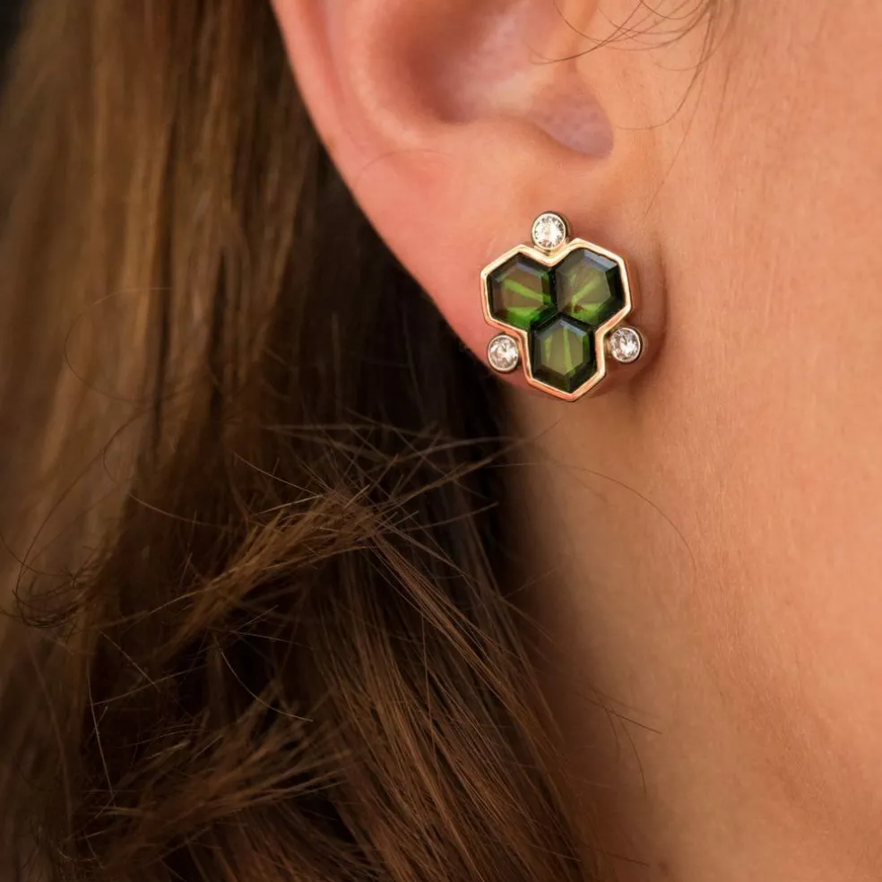 Boucles d'oreilles tourmalines et diamants