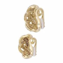 Boucles d'oreilles, "Tresse" or jaune, diamants.