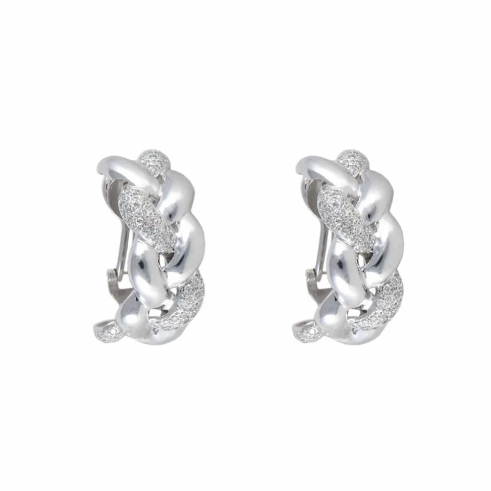 BOUCLES D'OREILLES "TRESSEES" OR & DIAMANTS
