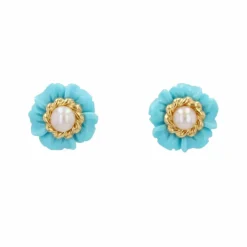 Boucles d'oreilles turquoises perles et or