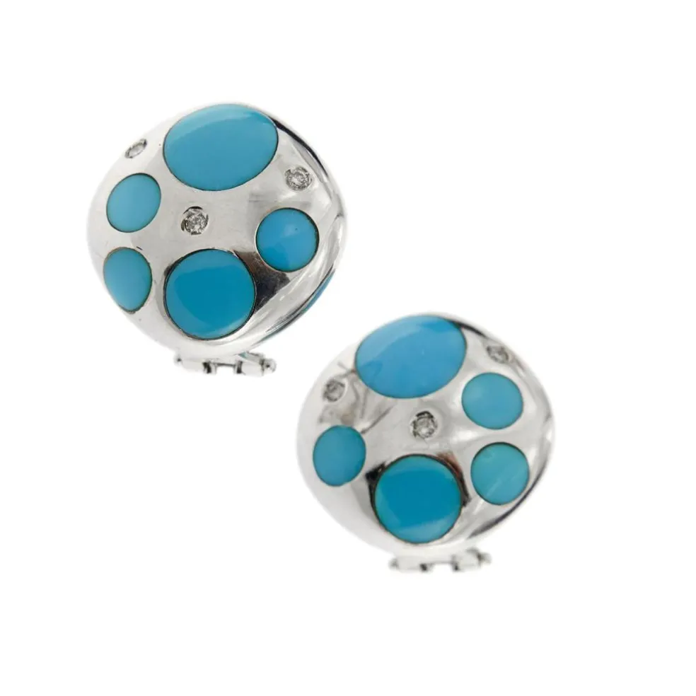 Boucles d'oreilles turquoises et diamants