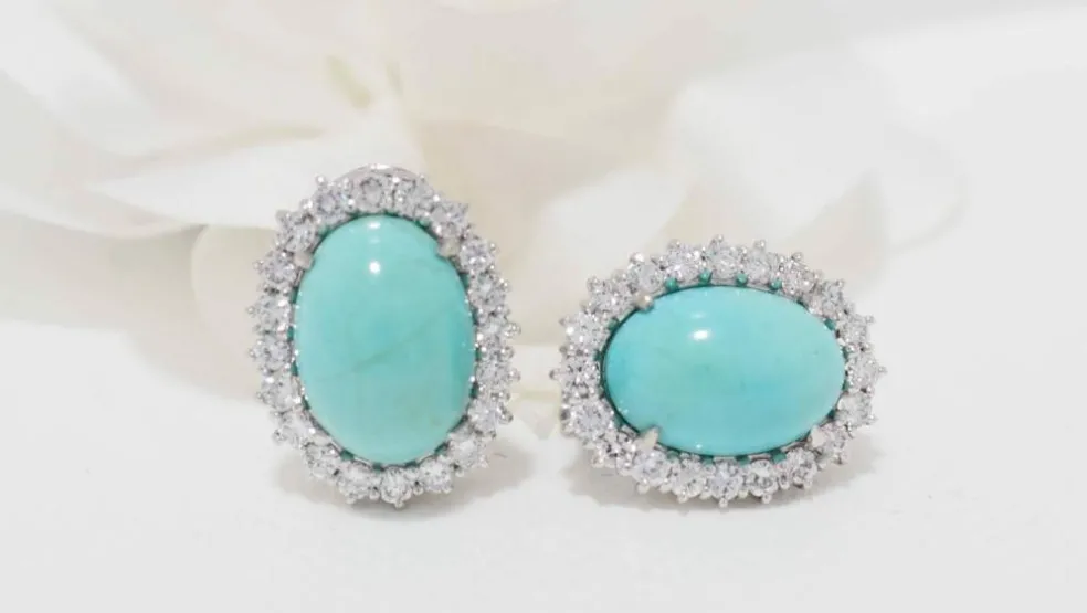 Boucles d'oreilles Turquoise Diamants