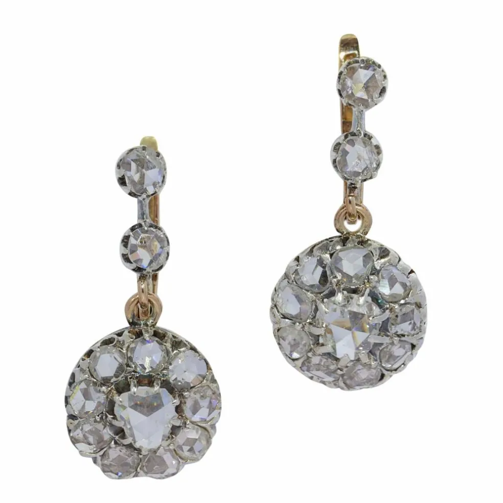 Boucles d'oreilles victoriennes avec diamants taille rose délicats