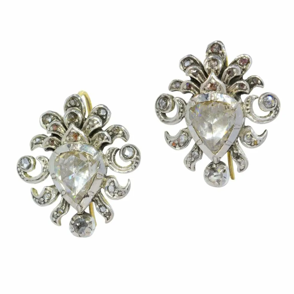 Boucles d'oreilles victoriennes diamants taille rose