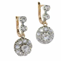 Boucles d'oreilles victoriennes avec diamants taille rose délicats