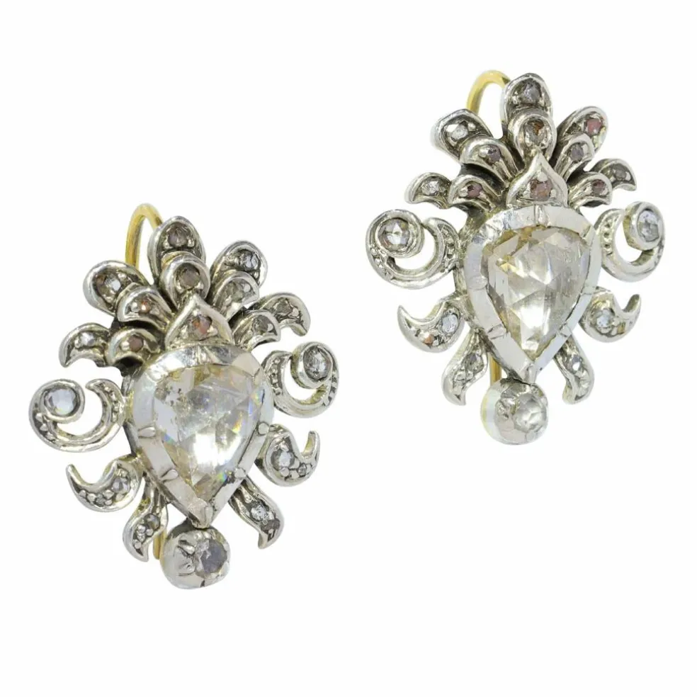 Boucles d'oreilles victoriennes diamants taille rose