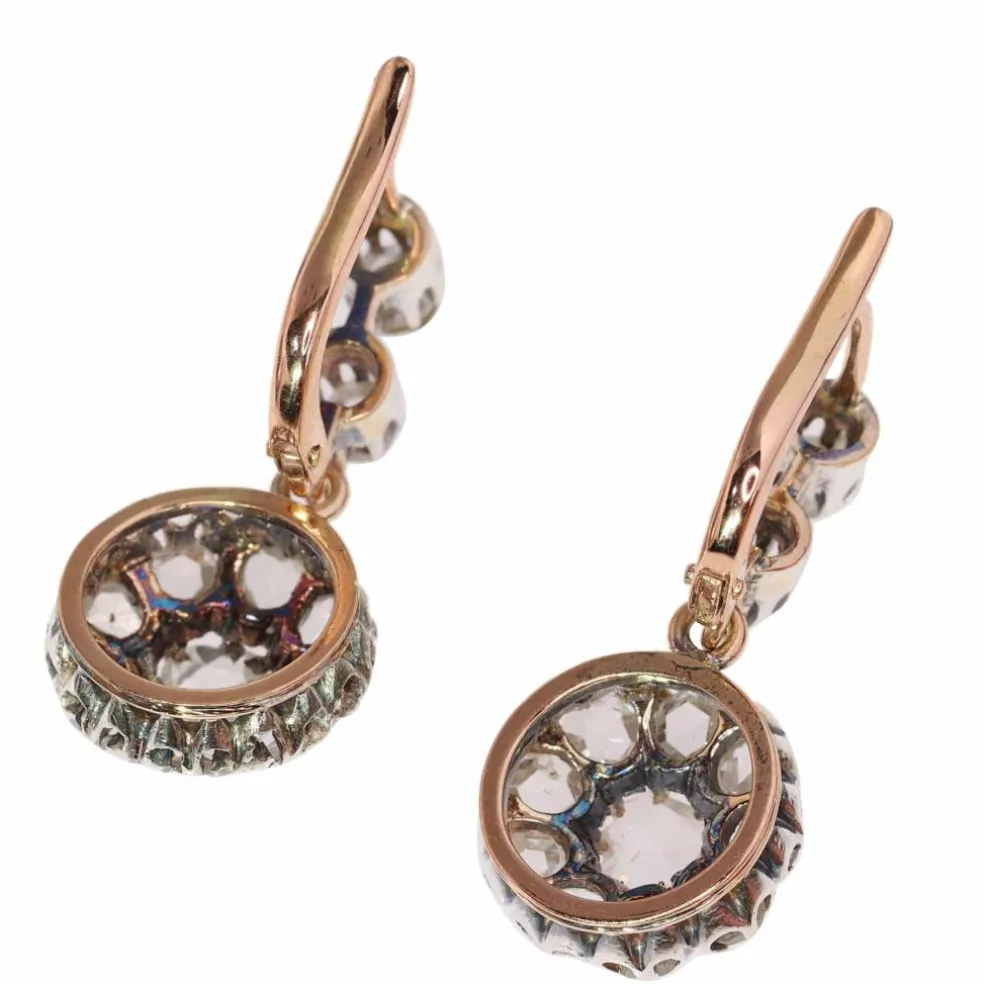 Boucles d'oreilles victoriennes avec diamants taille rose délicats