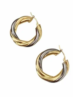 Boucles d'oreilles vintage créoles torsadées en or jaune