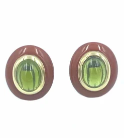 Boucles d’oreilles vintage or, jaspe et péridots