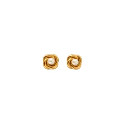 Boucles d'oreilles vintage, or jaune et perles