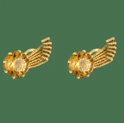 BOUCLES D'OREILLES VINTAGE OR ET CITRINE.