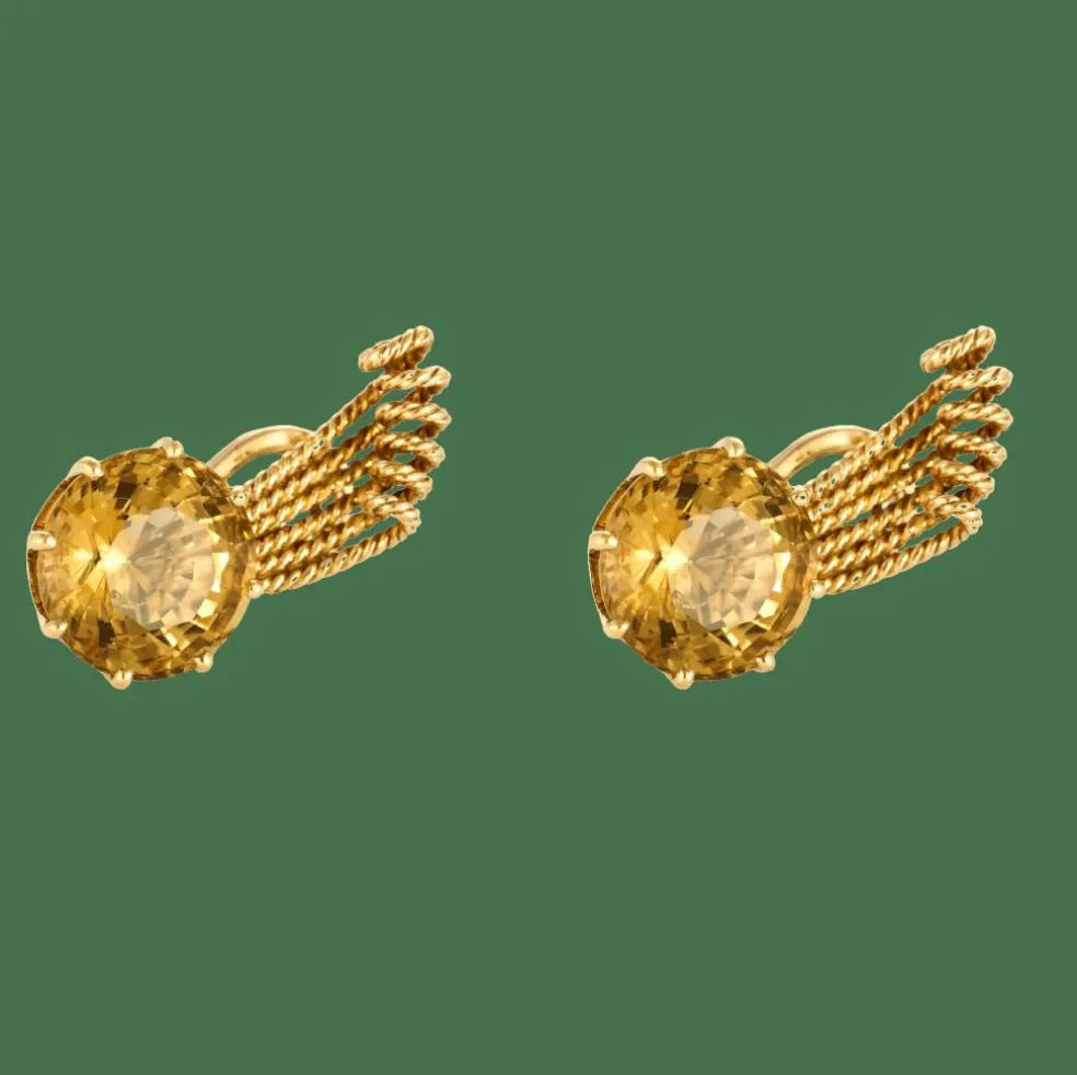 BOUCLES D'OREILLES VINTAGE OR ET CITRINE.