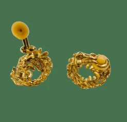 Boucles d'oreilles vintage couronne feuillage or jaune