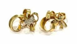 Boucles d'oreilles vintage noeuds or jaune et diamants