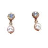 Boucles d'oreilles vintage en perles Akoya et rubis aigue-marine