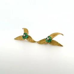 Boucles D'oreilles Vintages Or Jaune 18k Diamants & Émeraude