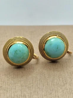 Boucles d'oreilles vintage turquoise et or jaune