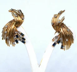 Boucles d'oreilles vintage or diamants saphirs