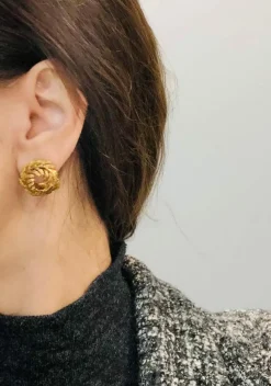 Boucles d'oreilles vintage couronne feuillage or jaune