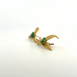 Boucles D'oreilles Vintages Or Jaune 18k Diamants & Émeraude