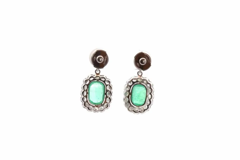 Boucles d'oreilles vintage émeraudes et diamants
