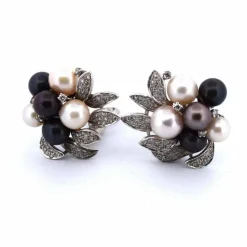 BOUCLES D'OREILLES VINTAGE en or blanc avec perles