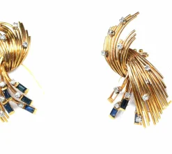Boucles d'oreilles vintage or diamants saphirs