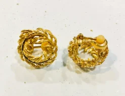 Boucles d'oreilles vintage couronne feuillage or jaune