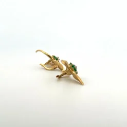 Boucles D'oreilles Vintages Or Jaune 18k Diamants & Émeraude