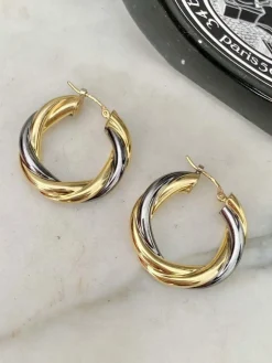 Boucles d'oreilles vintage créoles torsadées en or jaune