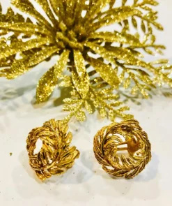 Boucles d'oreilles vintage couronne feuillage or jaune