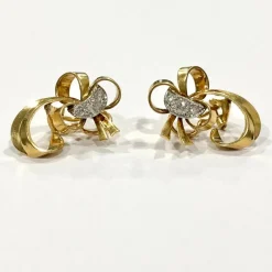 Boucles d'oreilles vintage noeuds or jaune et diamants