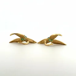 Boucles D'oreilles Vintages Or Jaune 18k Diamants & Émeraude