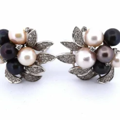 BOUCLES D'OREILLES VINTAGE en or blanc avec perles