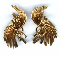Boucles d'oreilles vintage or diamants saphirs