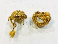 Boucles d'oreilles vintage couronne feuillage or jaune