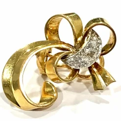Boucles d'oreilles vintage noeuds or jaune et diamants