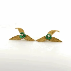 Boucles D'oreilles Vintages Or Jaune 18k Diamants & Émeraude