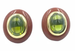 Boucles d’oreilles vintage or, jaspe et péridots