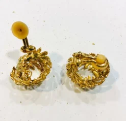 Boucles d'oreilles vintage couronne feuillage or jaune