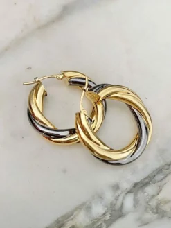 Boucles d'oreilles vintage créoles torsadées en or jaune