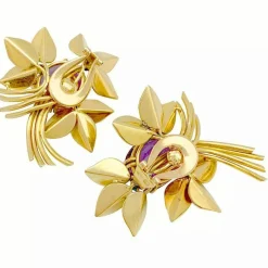 Boucles d'oreilles vintages, or jaune, améthystes, turquoises.