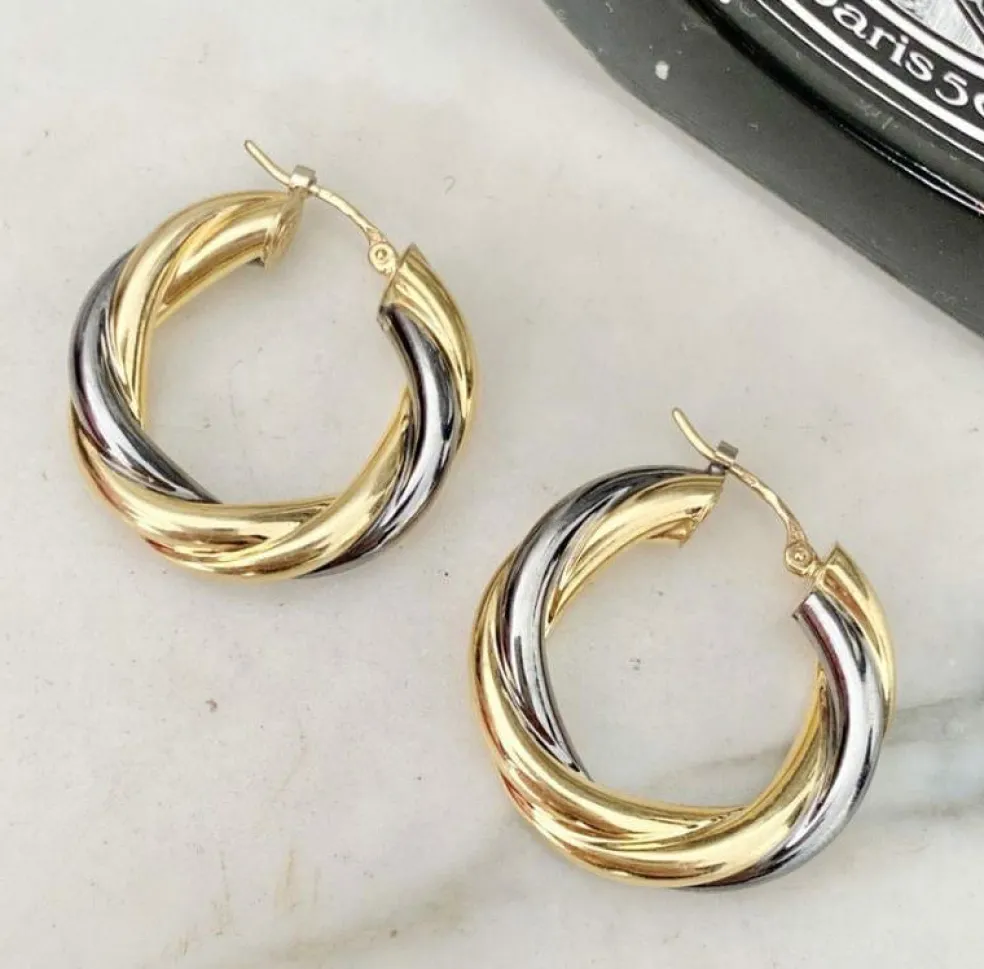 Boucles d'oreilles vintage créoles torsadées en or jaune