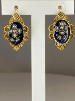 Boucles d’oreilles/broche email, diamants